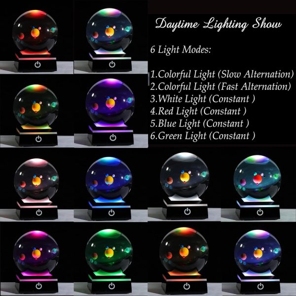 3D Crystal Ball With Solar System Model And Led Lamp Base, Clear 80Mm (3.15 Inch), Birthday Girlfriend Gift, Teacher Of Physics, Classmates And Kids Gift