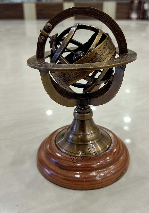 5" Nautical Brass Armillary Sphere World Globe Rosewood Base Table Decor Gift
