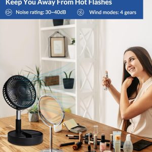 Primevolve Battery Operated Portable Standing Fan, Rechargeable Usb Personal Floor Fan With Adjustable Height Black