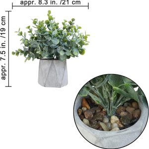 Winlyn 2 Pack Small Faux Eucalyptus Potted Plants Artificial Eucalyptus Greenery In Modern Hexagonal Ceramic Pots Small Plants 7.9" Tall For Office Desktop Wedding Home Indoor Shelf Table Décor