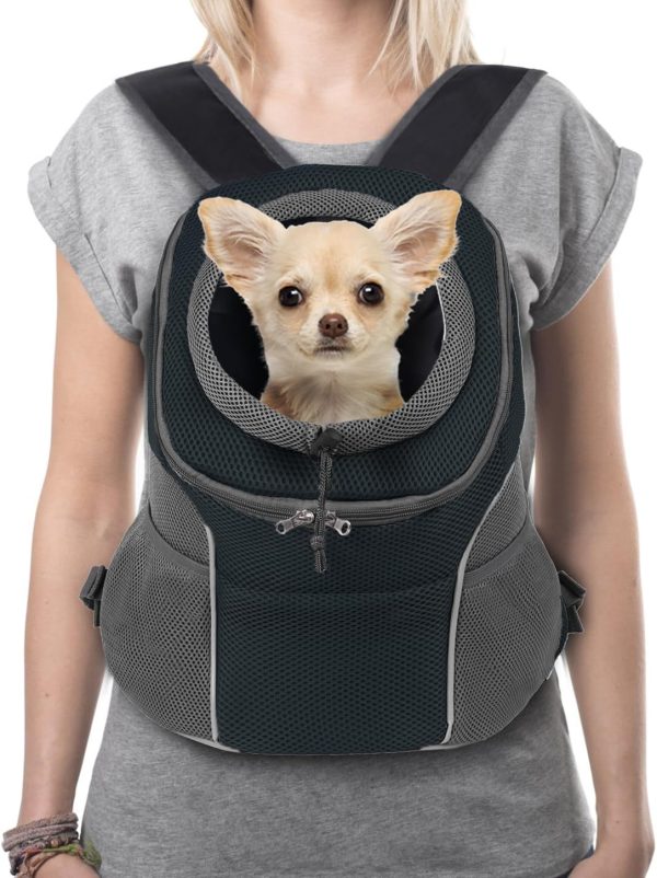 Yudodo Pet Dog Backpack Carrier With Storage Pockets Dog Front Pack For Small Dogs Cats Head Out Breathable Chihuahua Backpack For Hiking Cycling Walking (M(5-10Lbs), Black)