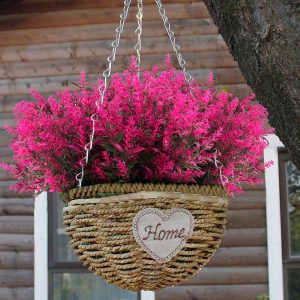 Recutms 8 Bundles Artificial Flowers Outdoor Plants Faux Uv Resistant Lavender Flower Plastic Shrubs Indoor Outside Hanging Decorations (Fuchsia)