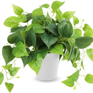 Cewor Faux Pothos, 2 Pack Artificial Plants With Plastic Pot, Artificial Potted Plants For Home Office Bedroom Indoor Outdoor Decor (Blcak)