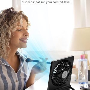 Koonie Portable Desk Fan, 3.5-20Hrs Battery Operated Small Usb Fan With Ultra Quiet 220° Tilt Folding, Rechargeable Personal Fan With 3 Speeds Strong Wind For Home Office Desktop, Black