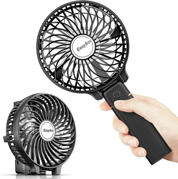 Easyacc Handheld Fan, 5000 Battery Portable Fan [7-35H Working Time] Usb Rechargeable, 4 Speed Cooling Personal Fan, Mini Hand Held Fan For Office Makeup Men Women Summer Outdoor Travel -Black