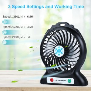Portable Fan Rechargeable With Battery,3 Speeds Mini Desk Fan, Small Fans Portable Type-C Fan Quiet For Home,Outdoor, Excise,Travel,Office, Complimentary Type-C Cable (Blcak)