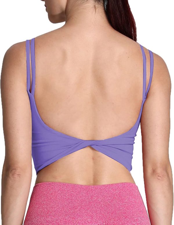 Aoxjox Women'S Workout Sports Bras Fitness Padded Backless Yoga Crop Tank Top Twist Back Cami