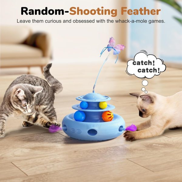 Aidiam Cat Toys, 4-In-1 Rechargeable Automatic Interactive Cat Toy With Fluttering Butterfly, Random Moving Ambush Feather, Two-Tier Track Balls, 5H Smart Standby, Touch-Activated