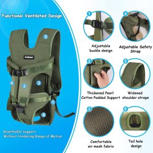 Petbonus Pet Front Dog Carrier Backpacks, Adjustable Backpack Legs Out Easy-Fit Chest Carrier For Medium Small Dogs, Hands Dog Front Carrier For Hiking, Cycling (Army Green, S)