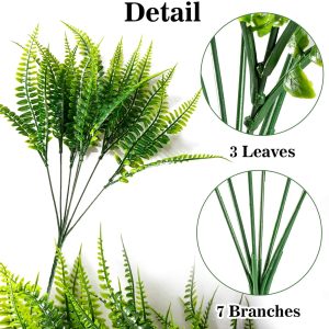 10Pcs Fern Outdoors - Ferns Artificial Plants For Outdoor Ferns That Look Real Boston Faux Fern Stems Indoor Nearly Natural Uv Resistant Outdoor Plants Artificial For Porch Greenery Decor