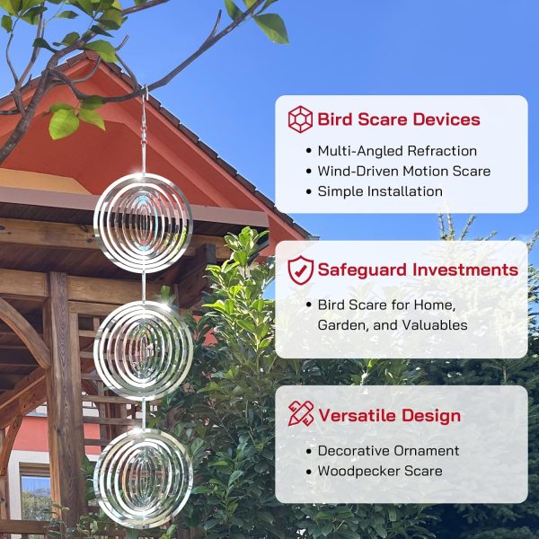 Bird Deterrents For Outside, Reflective 3D Stainless Steel Wind Spinners, Garden Decor, Bird Scare Devices To Keep Woodpeckers, Pigeons Away From Your House, Patio, Orchards