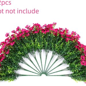 Hyeflora Artificial Faux Outdoor Plants Flowers For Spring Summer Decoration, 12 Bundles Hotpink Silk Daisy Eucalyptus Look Real Uv Resistant For Outside Planter Pot Window Porch Home Patio