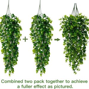 Sggvecsy 4 Pack Artificial Eucalyptus Plants Uv Resistant Plastic Hanging Decor For Indoor Outdoor Walls, Weddings, Patios, Porches