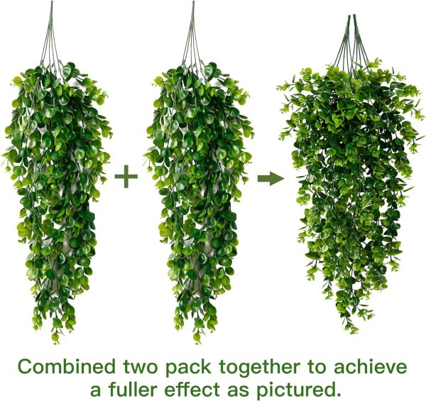 Sggvecsy 4 Pack Artificial Eucalyptus Plants Uv Resistant Plastic Hanging Decor For Indoor Outdoor Walls, Weddings, Patios, Porches
