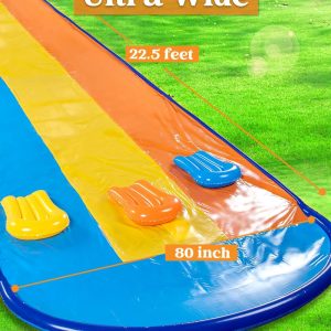 Sloosh 22.5Ft Triple Water Slide And 3 Body Boards, Backyard Lawn Water Slides With Outdoor Slip Sprinkler For Kids Adults Summer Water Fun Toy