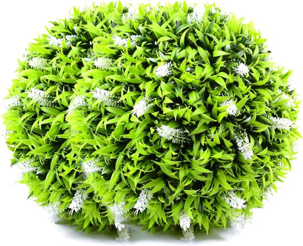 Sunnyglade 2 Pcs 15.7 Inch 3 Layers Artificial Plant Topiary Ball Faux Boxwood Decorative Balls For Backyard, Balcony,Garden, Wedding And Home Décor