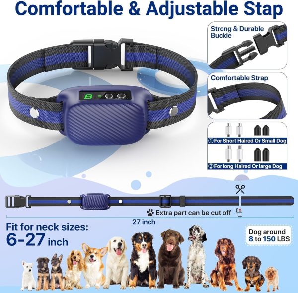 Dog Bark Collar, Automatic Barking Collar With Beep Vibration Shock,Rechargeable Anti Bark Collar With Adjustable 8 Sensitivity,Smart Bark Training Collars For Large Medium Dogs