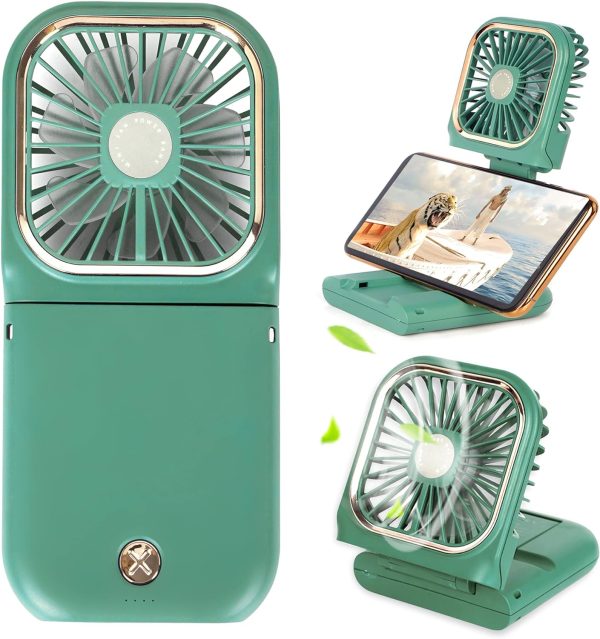 Portable Mini Fan Small Battery Operated Fan 5 In 1 As Power Bank,Phone Holder,Handheld Fan,Desk Fan, Usb Rechargeable Personal Hand Fans,3000 Mah Power Bank,3 Speed Adjustable, Neck Lanyard, White