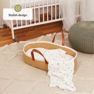 Moses Basket For Babies With Muslin Blanket | Changing Basket For Baby Dresser | Portable Basket For Your Baby’S Needs | Baby Changing Basket With Pad | Woven Basket For Travel & Nursery