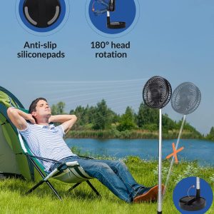 Primevolve Battery Operated Portable Standing Fan, Rechargeable Usb Personal Floor Fan With Adjustable Height Black