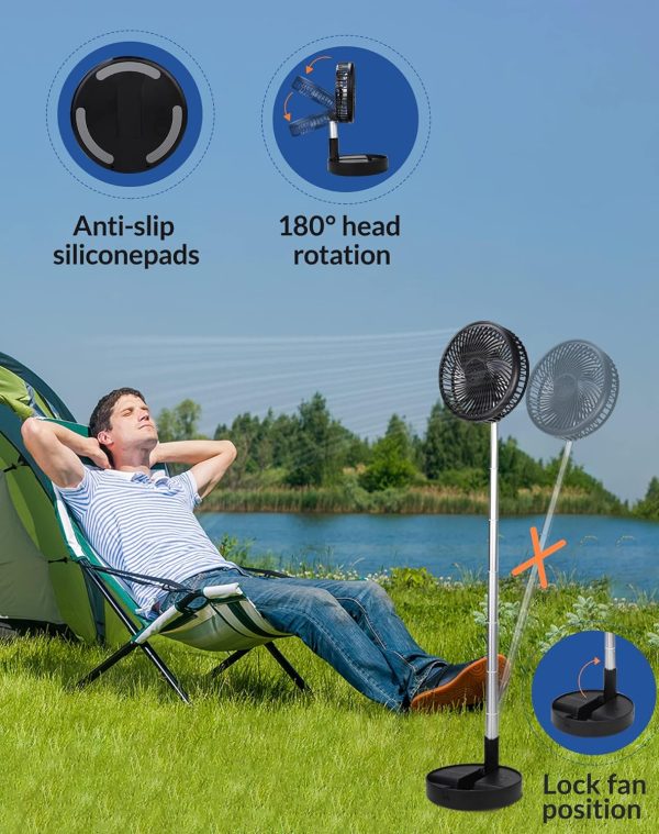 Primevolve Battery Operated Portable Standing Fan, Rechargeable Usb Personal Floor Fan With Adjustable Height Black