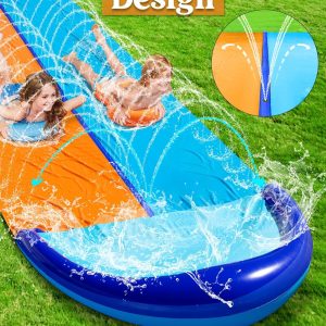 Sloosh 32.5Ft Double Water Slides, Lawn Water Slide With Sprinkler And 2 Inflatable Boards Slip Backyard Yard Lawn Summer Outdoor Water Toy For Kids Adults