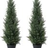 Laiwot 3Ft Artificial Cedar Topiary Trees For Outdoors Potted Cypress Trees Faux Evergreen Plants For Home Porch Decor Set Of 2