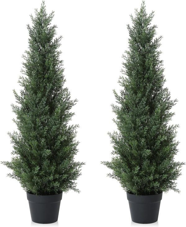 Laiwot 3Ft Artificial Cedar Topiary Trees For Outdoors Potted Cypress Trees Faux Evergreen Plants For Home Porch Decor Set Of 2