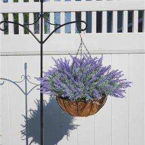Ivydale Artificial Faux Outdoor Outside Hanging Flowers Plants Basket For Summer Spring Porch Decoration, Uv Sun Resistant Realistic Purple Plastic Lavender For Home Patio Balcony Yard