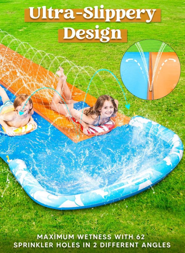 Joyin 22.5Ft Water Slides And 2 Bodyboards, Lawn Water Slide Summer Slip Waterslides Water Toy With Build In Sprinkler For Backyard Outdoor Water Fun For Kids