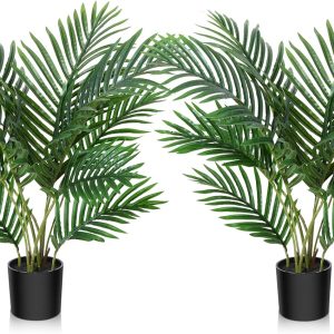 Fopamtri Majesty Palm Plant 3 Feet Artificial Majestic Palm Faux Ravenea Rivularis In Pot For Indoor Outdoor Home Office Store, Great Housewarming Gift