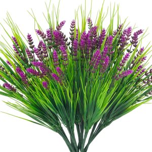 8 Bundles Artificial Plants Outdoor Uv Resistant Monkey Grass With Flowers, Faux Plastic Greenery For Outside Plants Garden Porch Window Box Home Wedding Farmhouse Décor