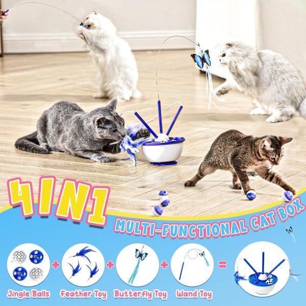 Cat Toys 4 In 1 Automatic Interactive Kitten Toy, Fluttering Butterfly, Moving Feathers, Bell Balls, Usb Powered, Cat Exercise Toy Self Play For Bored Indoor Adult Cats