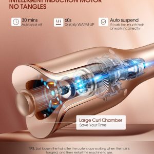 Automatic Curling Iron, Professional Anti-Tangle Automatic Hair Curler With 1