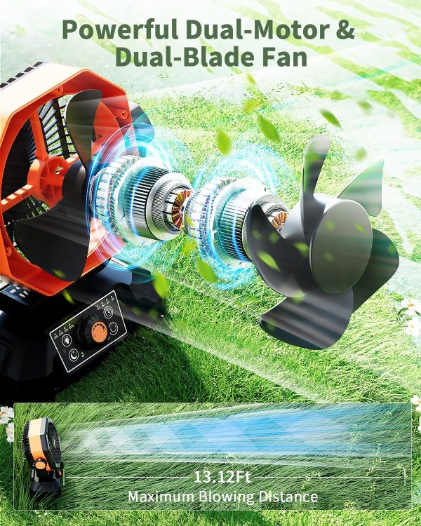 Coldsky ???????????????? Camping Fan With ???????? ??????????, Battery Operated Fan With 4 Led Lantern, 8 Speeds Desk Fan With Remote, Portable Outdoor Fan With Hook For Tent, Power Outages, Jobsite