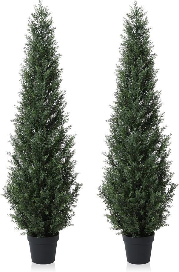 Laiwot 3Ft Artificial Cedar Topiary Trees For Outdoors Potted Cypress Trees Faux Evergreen Plants For Home Porch Decor Set Of 2