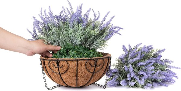 Ivydale Artificial Faux Outdoor Outside Hanging Flowers Plants Basket For Summer Spring Porch Decoration, Uv Sun Resistant Realistic Purple Plastic Lavender For Home Patio Balcony Yard