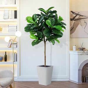 Floworld Artificial Dracaena Tree With White Tall Planter, 5Ft Tall Potted Artificial Dracaena Silk Plant, Yucca Tree Plant, Home Office Floor Room Decor Plants Indoor Outdoor, Housewarming Gift