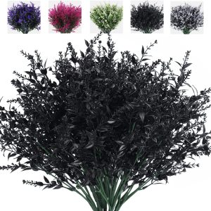 Recutms 8 Bundles Artificial Flowers Outdoor Plants Faux Uv Resistant Lavender Flower Plastic Shrubs Indoor Outside Hanging Decorations (Fuchsia)