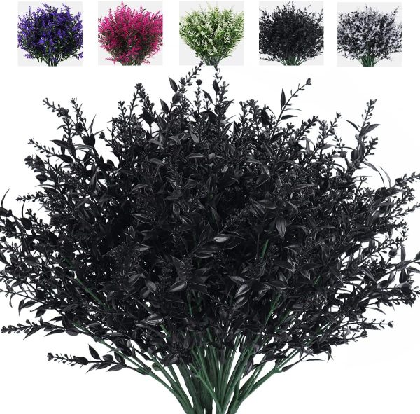 Recutms 8 Bundles Artificial Flowers Outdoor Plants Faux Uv Resistant Lavender Flower Plastic Shrubs Indoor Outside Hanging Decorations (Fuchsia)