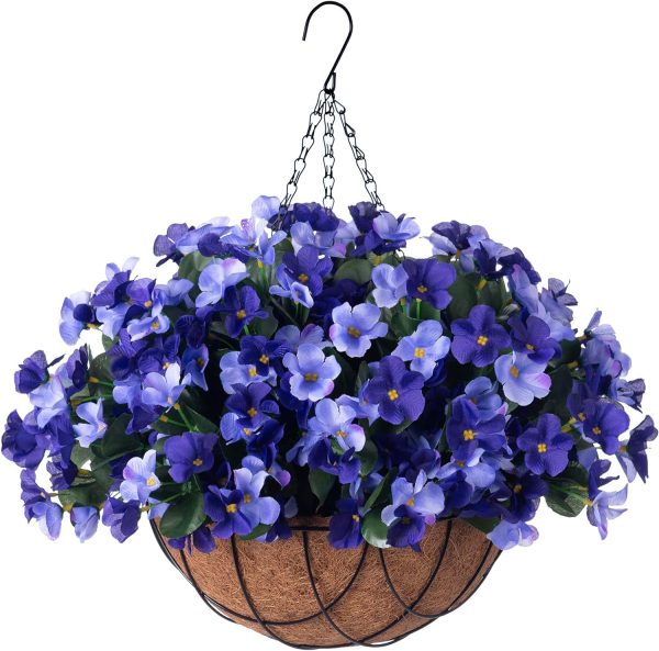 Inxugao Artificial Hanging Flowers With 12" Basket Outdoor Spring Summer Decor, Hydrangea Uv Resistant Arrangements In Pot Planter Decor For Indoor Porch Garden Yard(Double Lotus)