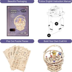 Rowood Music Box 3D Puzzles For Adults, Diy Wooden Mechanical Building Model Kits, Gift For Teens Kids On Children'S Day/Birthday/Christmas - Starry Night