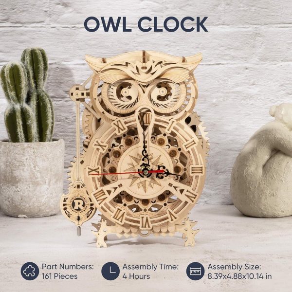 Rokr 3D Wooden Puzzles For Adults Mechanical Clock Kits-Owl Clock, Diy Clock Model Building Kits Educational Brain Teaser Puzzles, Diy Crafts/Hobbies/Gifts Desk Decor For Teens (Owl Clock)