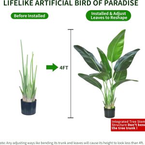 Haihong 2Packs 4Ft Artificial Bird Of Paradise Plant,Faux Palm Tree Potted Plant With Real Touch Leaves, Trees For Home Living Room Office Indoor Outdoor Decor(4 Ft-2Packs)