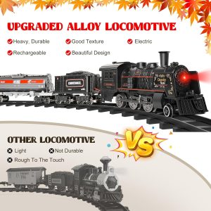 Bee Train Set For Boys, Metal Alloy Electric Trains W/Steam Locomotive, Cargo Cars & Tracks, Train Toys W/Smoke, Sounds & Lights, Christmas Toys Gifts For 3 4 5 6 7 8+ Years Old Kids