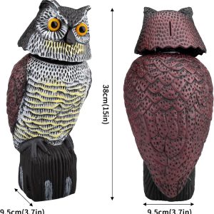 Owl Decoys To Scare Birds Squirrels Away,Owls To Frighten Birds 360 Degree Rotating Head,Plastic Owl Decoy To Scare Birds Away Deterrent,Garden Owls Bird Scare Devices For Indoor Outdoor Garden,Yard