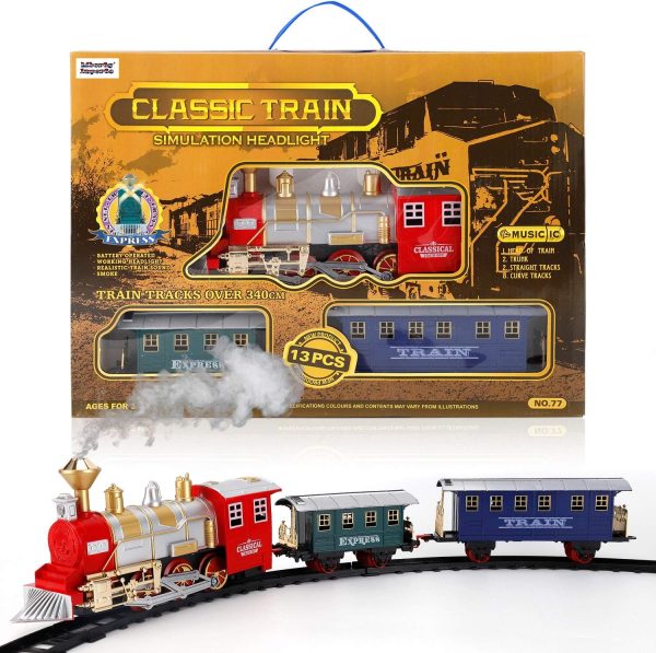 Classic Train Set With Smoke - Train Toys For Kids With Lights & Sounds, Locomotive Engine, Railway Kit Cargo Cars & 11 Feet Of Tracks