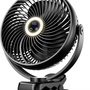 Koonie 10000Mah Clip On Fan Rechargeable, 8-Inch Battery Operated Desk Fan, Usb Fan With 4 Speeds, Strong Airflow Sturdy Clamp For Golf Cart Office Desk Outdoor Travel Camping Tent Gym Treadmill,Black