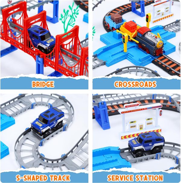 Cute Stone Toy Train Set For Toddler, Train Track Set With Cars, Electric Train With Realistic Sound, Train Track Playset For 3 4 5 Years Old Girls & Boys