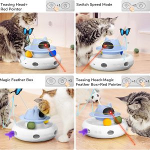 Catism Cat Toys,4-In-1 Interactive Toy,For Indoor Bored Adult Cats & Kittens,Self Play Automatic Feather Teaser ,Catnip Trackball,Laser Pointer,Random Pop-Up Mole Hole,Rechargeable Usb Power Blue